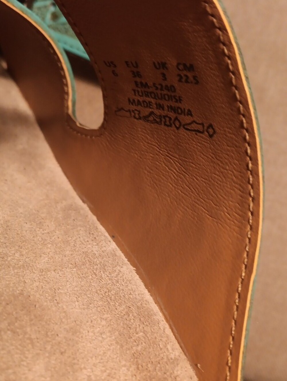 Myra Bag Hand-tooled Turquoise Embossed Leather Double-Buckle Sandals. - Picture 2 of 5